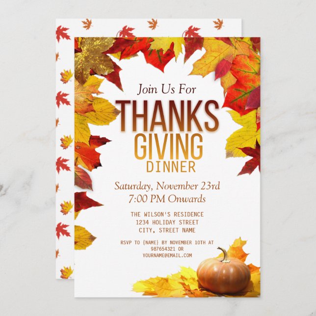 Thanksgiving Dinner Party Invitation (Front/Back)