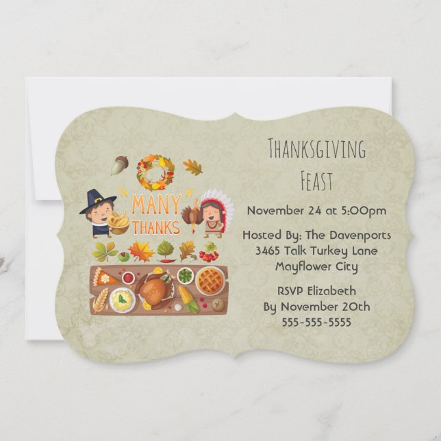 Thanksgiving Dinner Party - Pilgrim Illustration Invitation (Front)