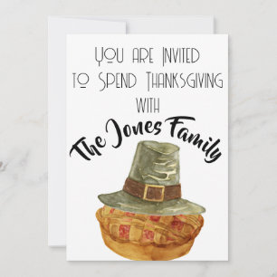 Thanksgiving Dinner Pilgrim Hat Pie Invitation 