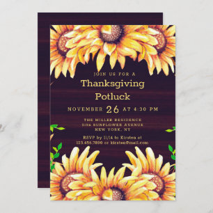 Thanksgiving Dinner Potluck Rustic Fall Sunflowers Invitation