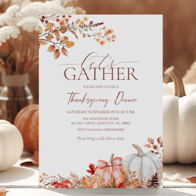 Thanksgiving Dinner Pumpkin and Autumn Leaves Invitation (Creator Uploaded)