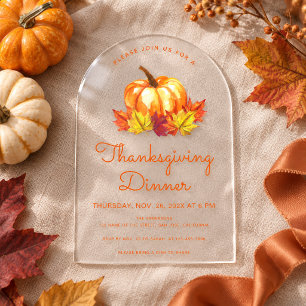 Thanksgiving Dinner Pumpkin Autumn Leaves  Acrylic Invitations