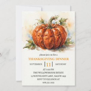 Thanksgiving Dinner Pumpkin & Autumn Leaves Invitation