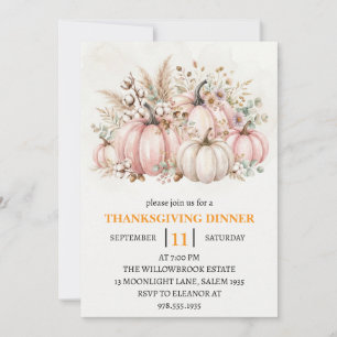 Thanksgiving Dinner Pumpkin & Autumn Leaves Invitation