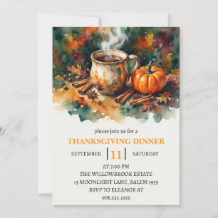 Thanksgiving Dinner Pumpkin & Autumn Leaves Invitation