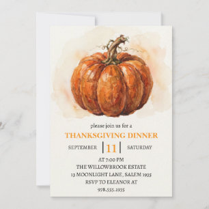Thanksgiving Dinner Pumpkin & Autumn Leaves Invitation