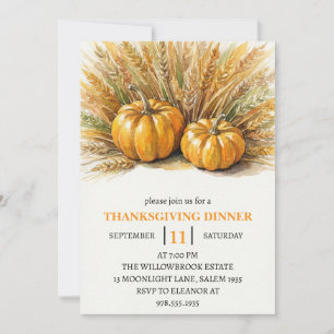 Thanksgiving Dinner Pumpkin & Autumn Leaves Invitation