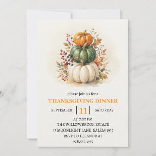 Thanksgiving Dinner Pumpkin & Autumn Leaves Invitation