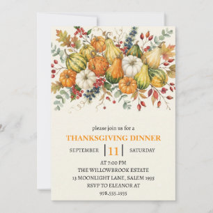 Thanksgiving Dinner Pumpkin & Autumn Leaves Invitation