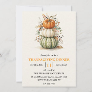 Thanksgiving Dinner Pumpkin & Autumn Leaves Invitation