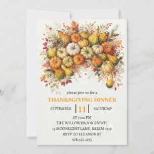 Thanksgiving Dinner Pumpkin & Autumn Leaves Invitation