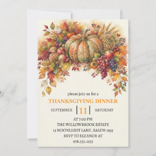 Thanksgiving Dinner Pumpkin & Autumn Leaves Invitation