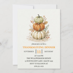 Thanksgiving Dinner Pumpkin & Autumn Leaves Invitation
