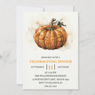 Thanksgiving Dinner Pumpkin & Autumn Leaves Invitation