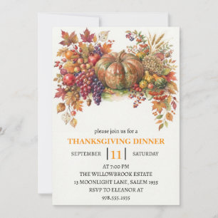 Thanksgiving Dinner Pumpkin & Autumn Leaves Invitation