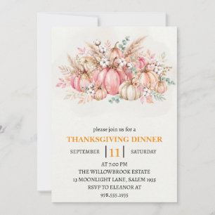 Thanksgiving Dinner Pumpkin & Autumn Leaves Invitation