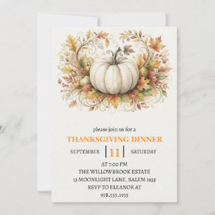 Thanksgiving Dinner Pumpkin & Autumn Leaves Invitation