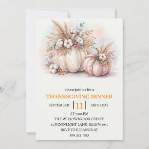 Thanksgiving Dinner Pumpkin & Autumn Leaves Invitation