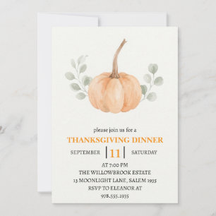 Thanksgiving Dinner Pumpkin & Autumn Leaves Invitation
