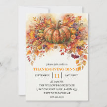 Thanksgiving Dinner Pumpkin & Autumn Leaves