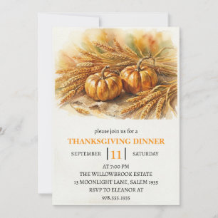 Thanksgiving Dinner Pumpkin & Autumn Leaves Invitation