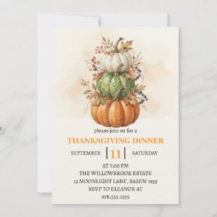 Thanksgiving Dinner Pumpkin & Autumn Leaves Invitation