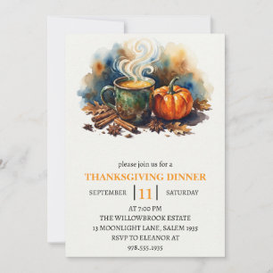Thanksgiving Dinner Pumpkin & Autumn Leaves Invitation