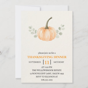 Thanksgiving Dinner Pumpkin & Autumn Leaves Invitation