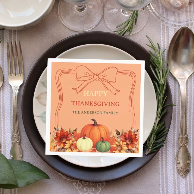 Thanksgiving dinner pumpkin bow atomic tangerine napkin (Creator Uploaded)