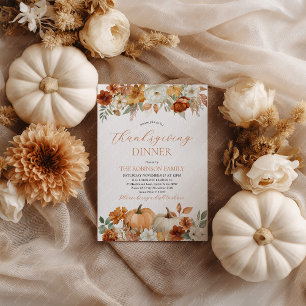 Thanksgiving Dinner Pumpkin Fall Leaves  Invitation