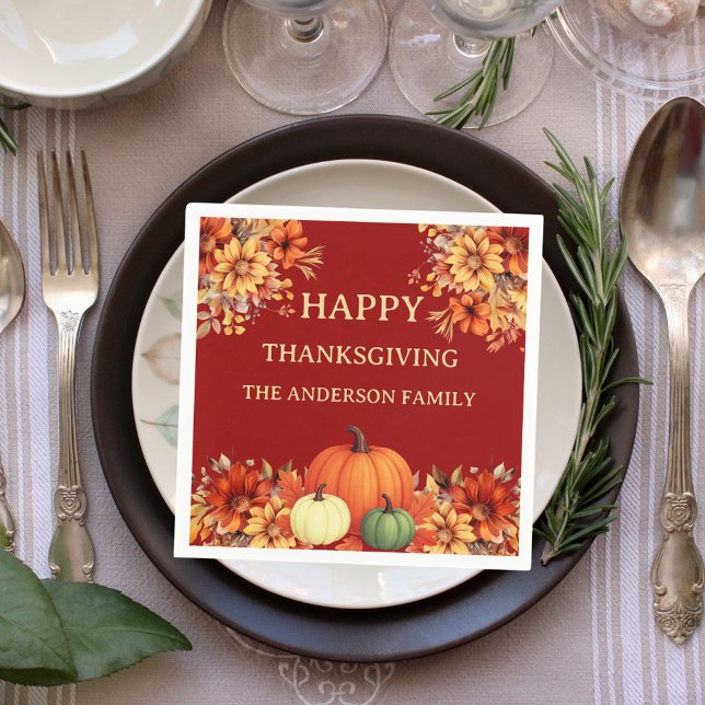 Thanksgiving dinner pumpkin florals terracotta napkin (Creator Uploaded)
