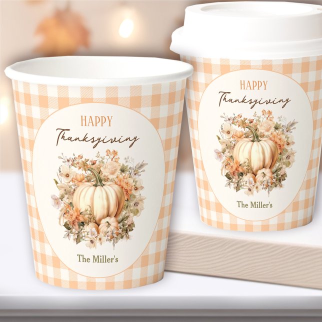 Thanksgiving Dinner Pumpkin Gingham Pastel Orange Paper Cups (Thanksgiving Dinner Pumpkin Gingham Pastel Orange Paper Cups)