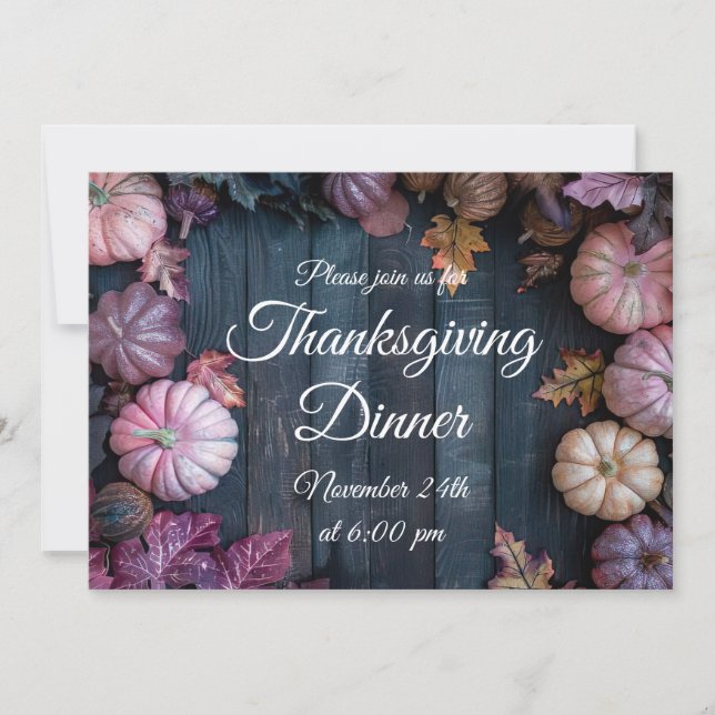 Thanksgiving Dinner Pumpkin Invitation Rustic (Front)