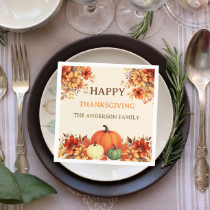 Thanksgiving dinner pumpkin orange florals napkin