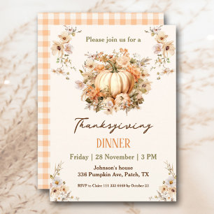 Thanksgiving Dinner Pumpkin Pastel Orange Floral Invitation