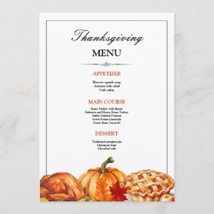 Thanksgiving Dinner Pumpkin Pie Fall Holiday Menu