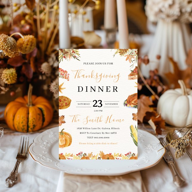 Thanksgiving Dinner Pumpkin Pie  Invitation (Creator Uploaded)