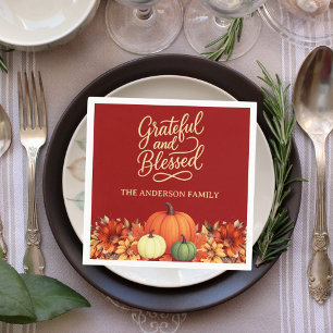 Thanksgiving dinner pumpkin terracotta Grateful Napkin