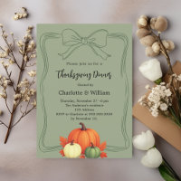 Thanksgiving dinner pumpkins bow muted moss green