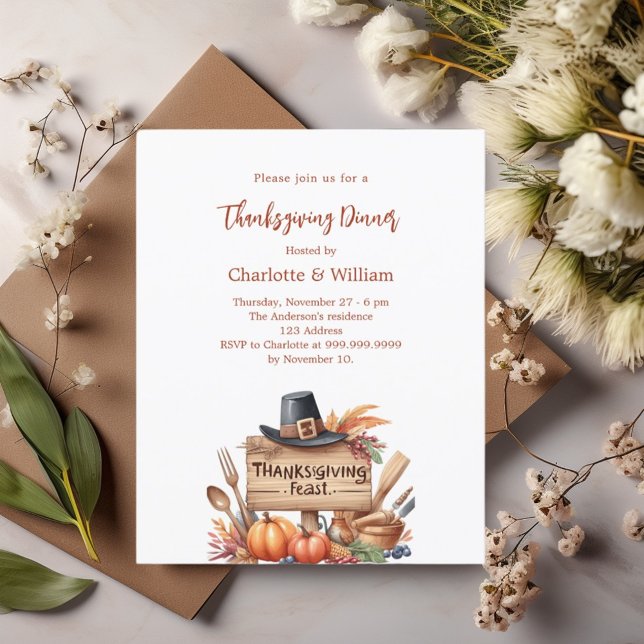 Thanksgiving dinner pumpkins farmhouse invitation (Creator Uploaded)
