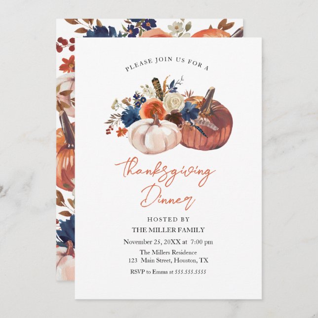 Thanksgiving Dinner Pumpkins Invitation (Front/Back)