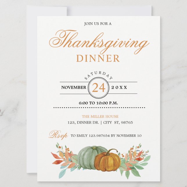 Thanksgiving Dinner Pumpkins Invitation Card (Front)