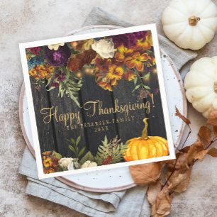 Thanksgiving dinner rustic fall floral wood napkin