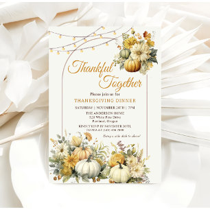  Thanksgiving Dinner Rustic Pumpkin Fall Floral Invitation
