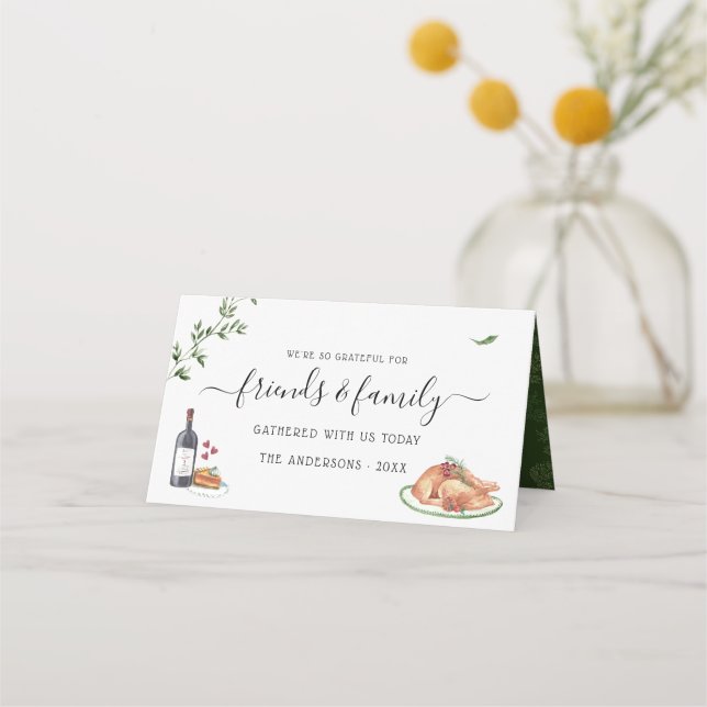 Thanksgiving Dinner Rustic Watercolor Autumn Place Card (Front)