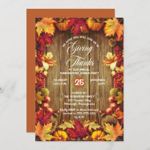 Thanksgiving Dinner - Rustic Woodsy Giving Thanks  Invitation