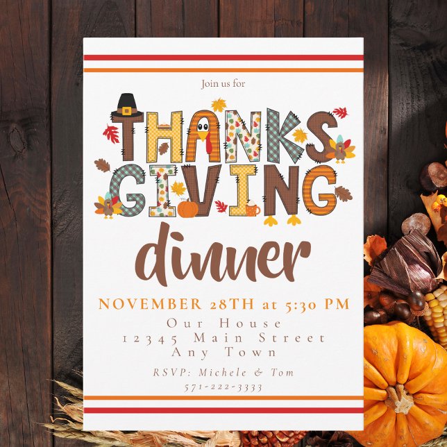 Thanksgiving Dinner Script Festive / Fall Pattern Invitation (Creator Uploaded)