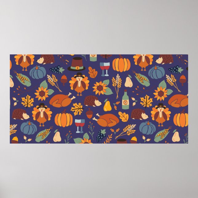 Thanksgiving dinner seamless vintage pattern with  poster (Front)