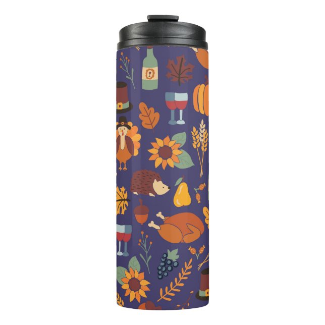 Thanksgiving dinner seamless vintage pattern with  thermal tumbler (Front)