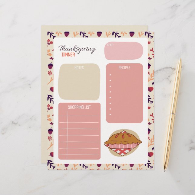 Thanksgiving Dinner Shopping List (Front/Back In Situ)